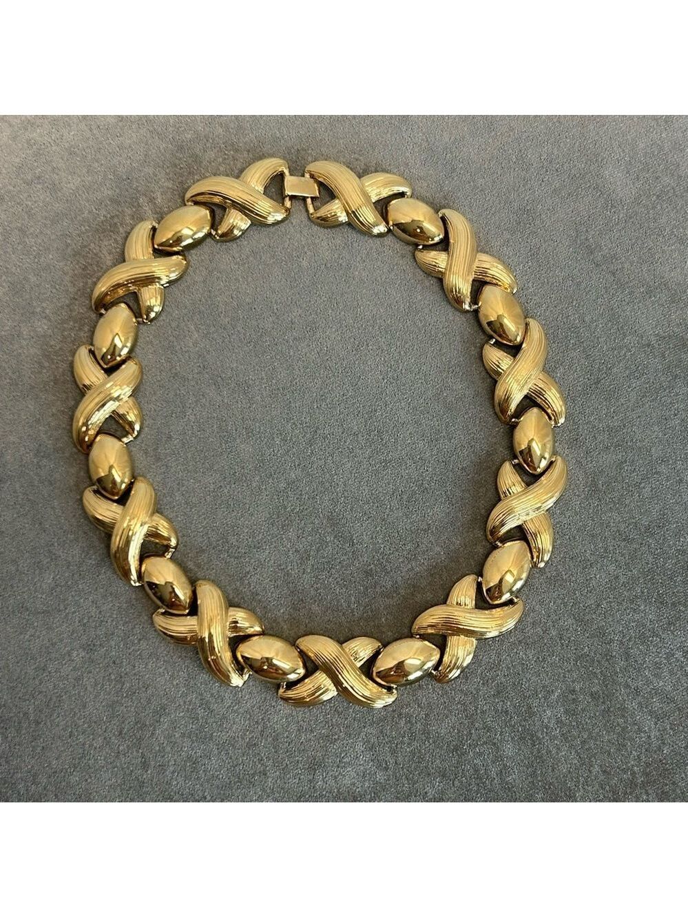 Butler Fifth Avenue Collection Polished Brushed Gold XO's Chunky Panel Necklace